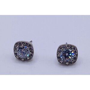 Swarovski Crystal Elements Silver Square Stud Earrings New Made With